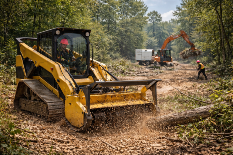 Clearing land in a forested area